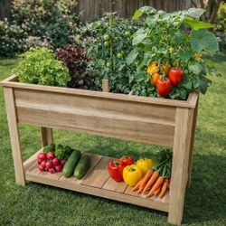 Raised Cedar planter box with shelf
