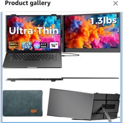 Laptop Screen Extender Ultra-Thin, 14" FHD 1080P Dual Portable Monitor for Laptop, 1.3lbs Lightweight Travel Monitor Extender Fit 13”-17.3”, Plug and 