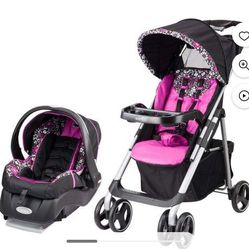 Evenflo Vive Travel System with Embrace Infant Car Seat - Daphne (LIKE NEW)