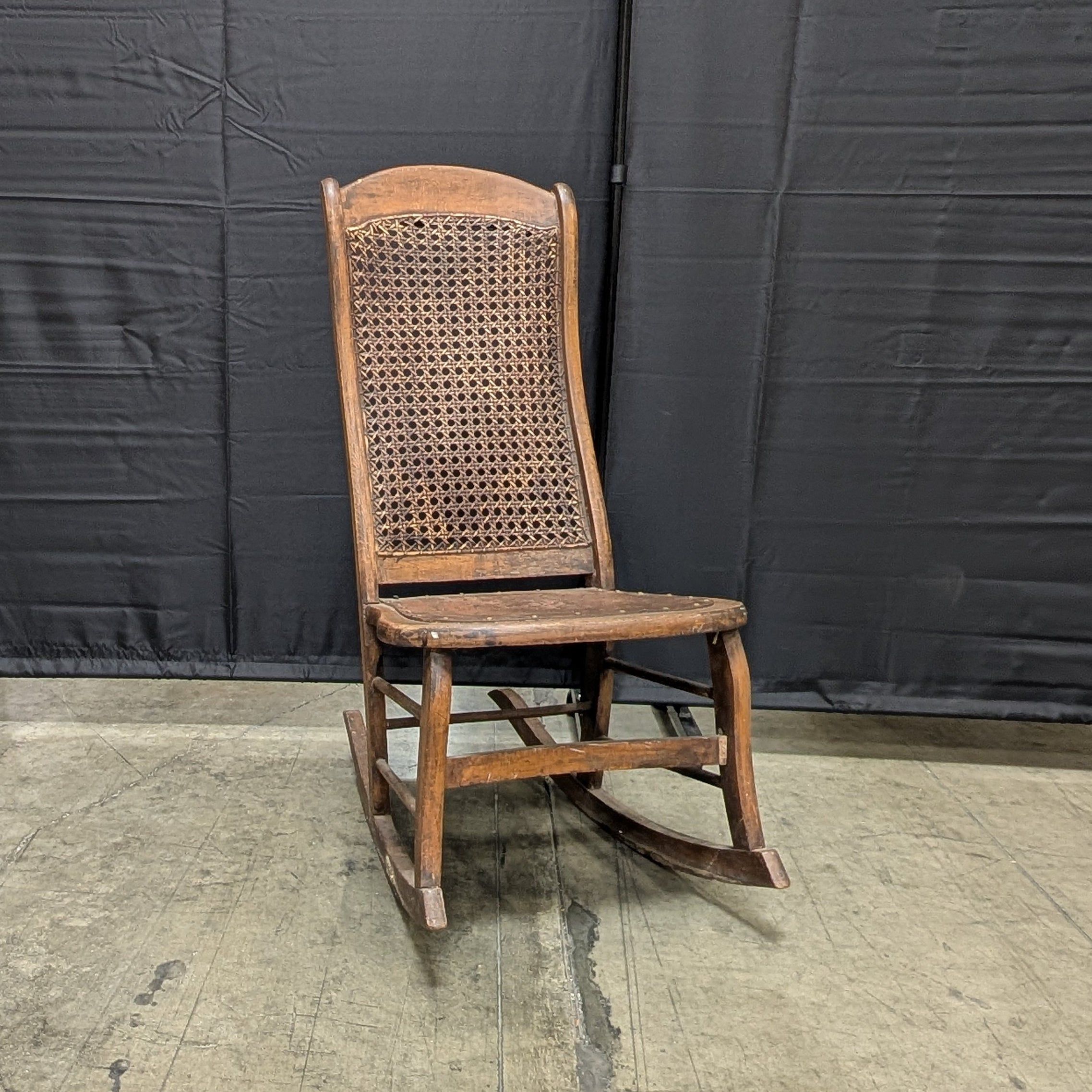 Vintage Wooden Rocking Chair with Cane Backrest