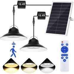 4 Packs Solar Pendant Light Indoor Outdoor Solar Shed Light with Motion Sensor, 6 Lighting Combination Modes & 3000K/4500K/6000K & Remote & Timer Spli