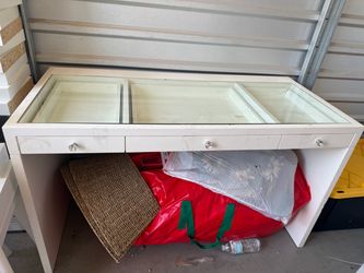 White Glass Top Display Desk with Drawers