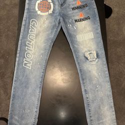 L M. Society "Caution" Graphic Jeans - 34x32