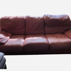 2 Mauve Leather Couches 1 Sleeper Matching Set 2pc Set