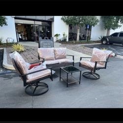New 4 Pcs Outdoor Patio Rocking Loveseat + 2 Swivel Glider Chairs + Table
