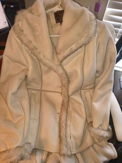 FUDA Cream Faux Suede Fur-Trim Winter Coat