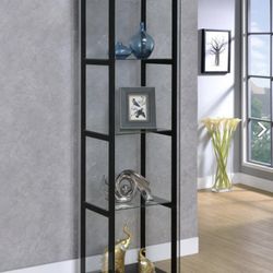 Glass Curio/ Glass Bookshelf/ Modern Curio/ Black With Glass Curio/ White With Glass Curio/ Chrome And Glass Bookshelf/ Curio/ Bookshelf