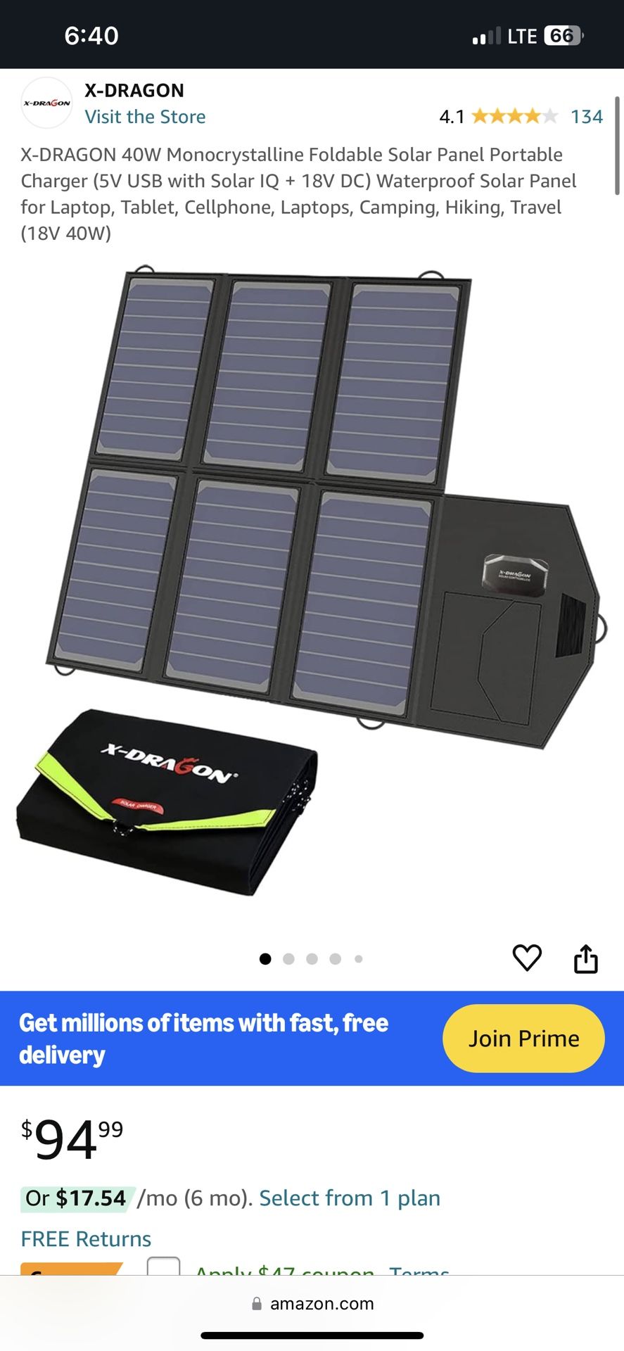 X-DRAGON 40W Monocrystalline Foldable Solar Panel Portable Charger (NEW)