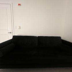 Black Velvet Couch Mid Century Inspired 