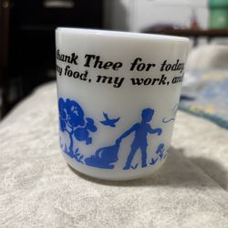Vintage Child’s Milk Glass Prayer Mug – Blue Boy & Dog Graphic