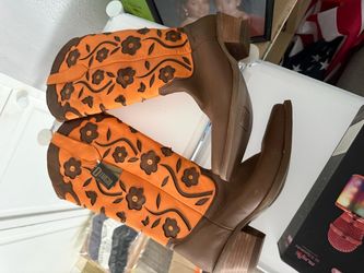 Dingo Floral Cowboy Boots Orange Brown