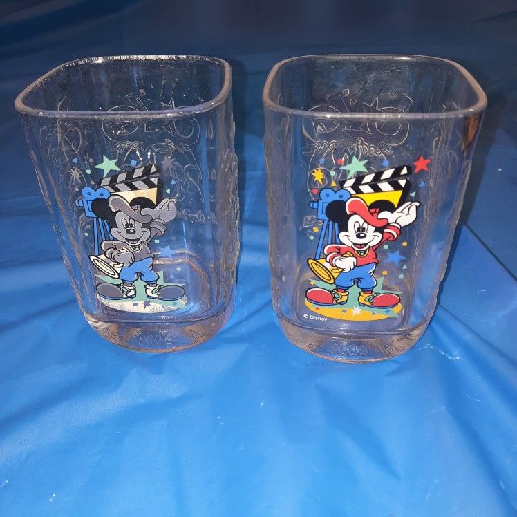 Vintage Disney Studios Mickey The Director Glass Tumblers. Set Of 2. McDonalds.