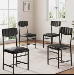 Set Of 4 Jocoevol Upholstered Dining Chairs Dining Room Chairs with PU Leather Backrest & Thickened Metal Legs, Black