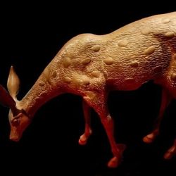 Large 21.5x14" Mid 20th Century Brass Spotted Doe Deer Figurine Statue ReindeerThis exquisite brass deer figurine is a stunning piece of mid-20th cent