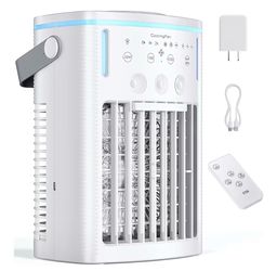 Portable Air Conditioners, 3 Speeds & 3 Cool Modes Personal Quiet Cooling Fan AC Unit, 1200ML Water Tank Evaporative Air Cooler with Remote Control, 7