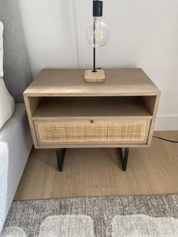 Lamerge Rattan & Wood Nightstand – Cane Drawer
