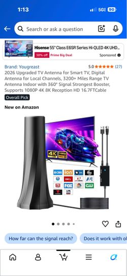 Yougreast Indoor TV Antenna with Signal Booster