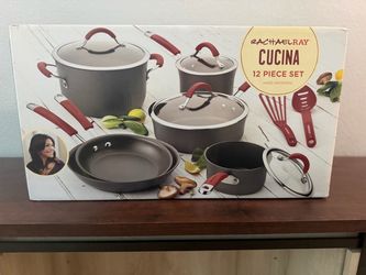 New Cranberry Red Rachael Ray 12 Piece Cucina Hard Anodized NonStick Cookware Set