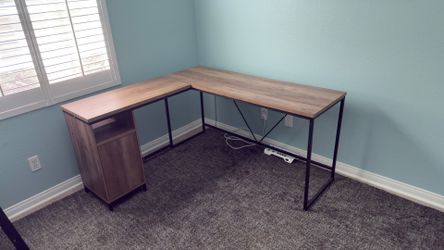 L-Shaped Desk with Storage Cabinet