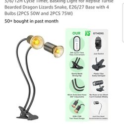 Reptile Heat Lamp Dual-Head UVA/B 3-6-12 hour Cycle Timer w/ 3 Bulbs Included
