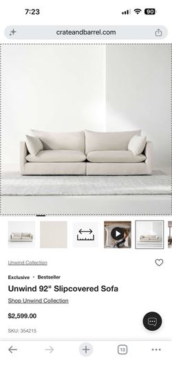 Crate & Barrel Unwind 92" Slipcovered Sofa