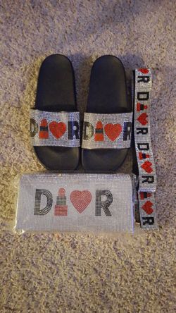 3pc rhinestone I love Dior set