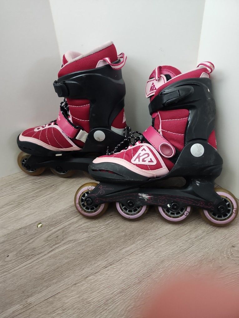 K2 Marlee Inline Skates/Roller Blades, Girls Adjustable Sz US 3 -6, Maroon-Pink