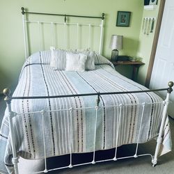 Antique Brass & Iron Bed - complete with side rails & wooden slats