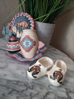 $14 Vintage Southwest Wall Hanging and Ceramic Moccasins