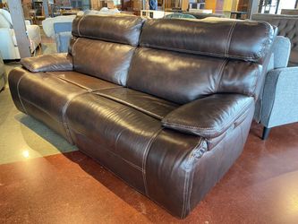 Dark Brown Dual Power Reclining Leather Sofa