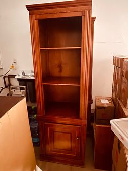 Tall Wood Bookcase with Cabinet