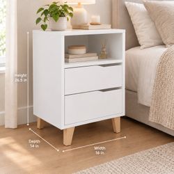 White  Drawer Nightstand with Open Shelf
