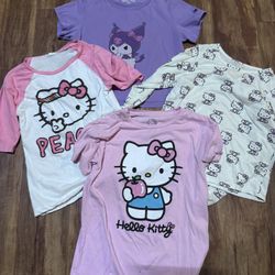 Sanrio Hello Kitty Kuromi Bundle Lot of 4 Shirts Girls Size 12 Short Sleeve & Lo