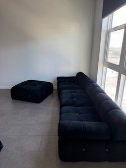 Black Tufted Modular Sectional Sofa with Ottoman