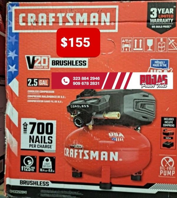 Craftsman v20 Lithium Ion Brushless Gal Cordless Compressor - Main Image