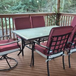 Outdoor Table Set, Red Cushions 7 Piece