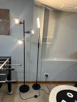 Modern Floor Lamps Set – Industrial 3-Light + Adjustable LED Reading Lamp – 67” Tall