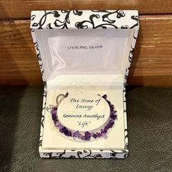 NEW! GENUINE STONE Amethyst STRETCH BRACELET Sterling TREE of Life Charm Kohls
