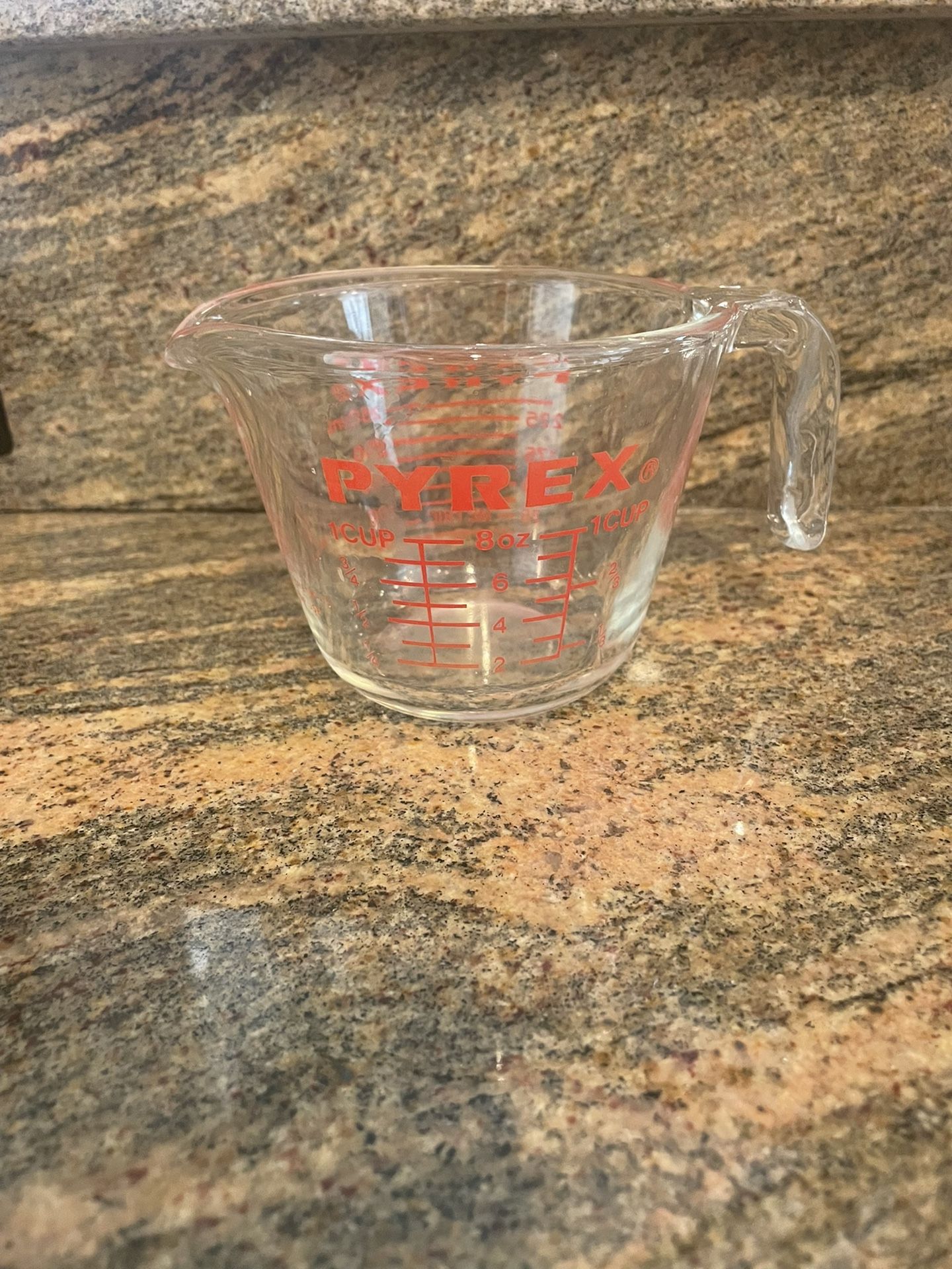 Vintage Pyrex 1 Cup/250mL Glass Measuring Cup Red Lettering & Open Handle #508