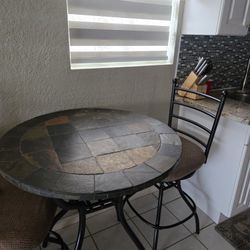 Counter Height Round Stone Table With 2 Chairs