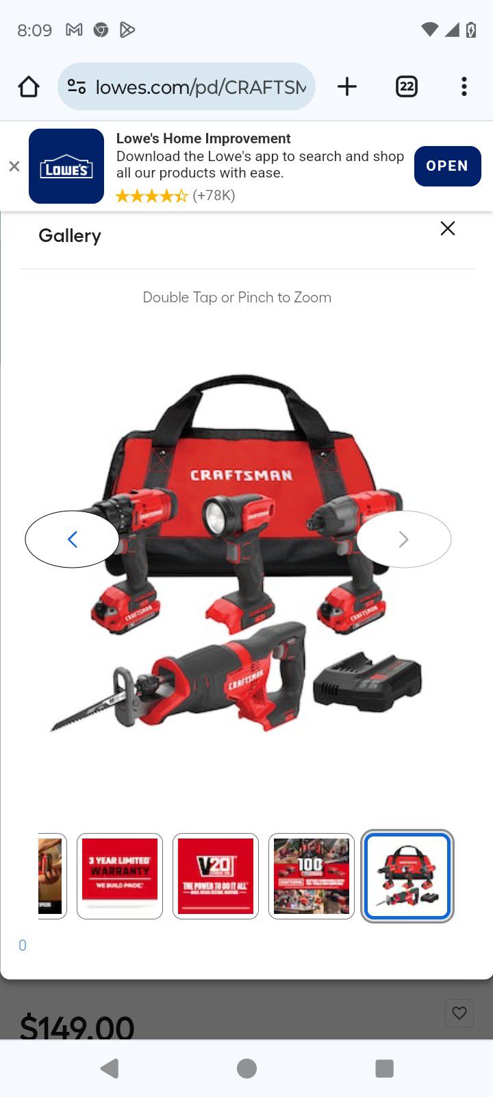 CRAFTSMAN V20 4-Tool Power Tool Combo Kit with Soft Case (2-Batteries Included and Charger Included)

