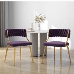 Dining Chairs, Modern Velvet Fabric Upholstered Kitchen Side Chairs with Gold Metal Legs, Comfy Accent Chairs for Farmhouse, Living Room (Purple, Set 