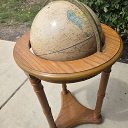 Vintage Floor Standing Pine Wood Globe On Stand 