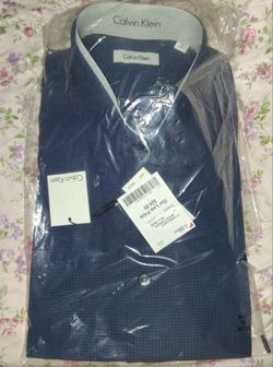 NWT Calvin Klein Men's Dress Shirt Dark Navy Dotted