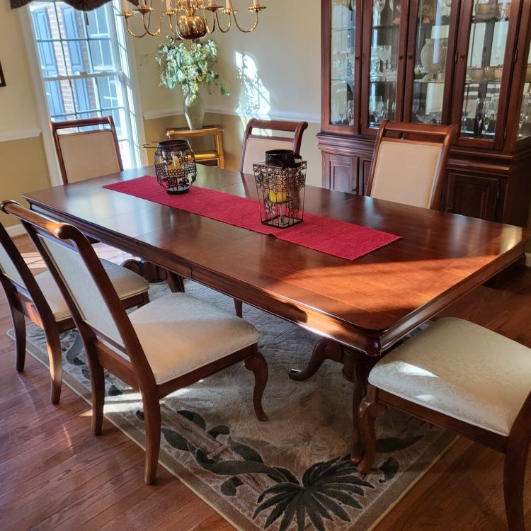 Cherry Wood Dining Table And Chairs and Buffet Cabinet