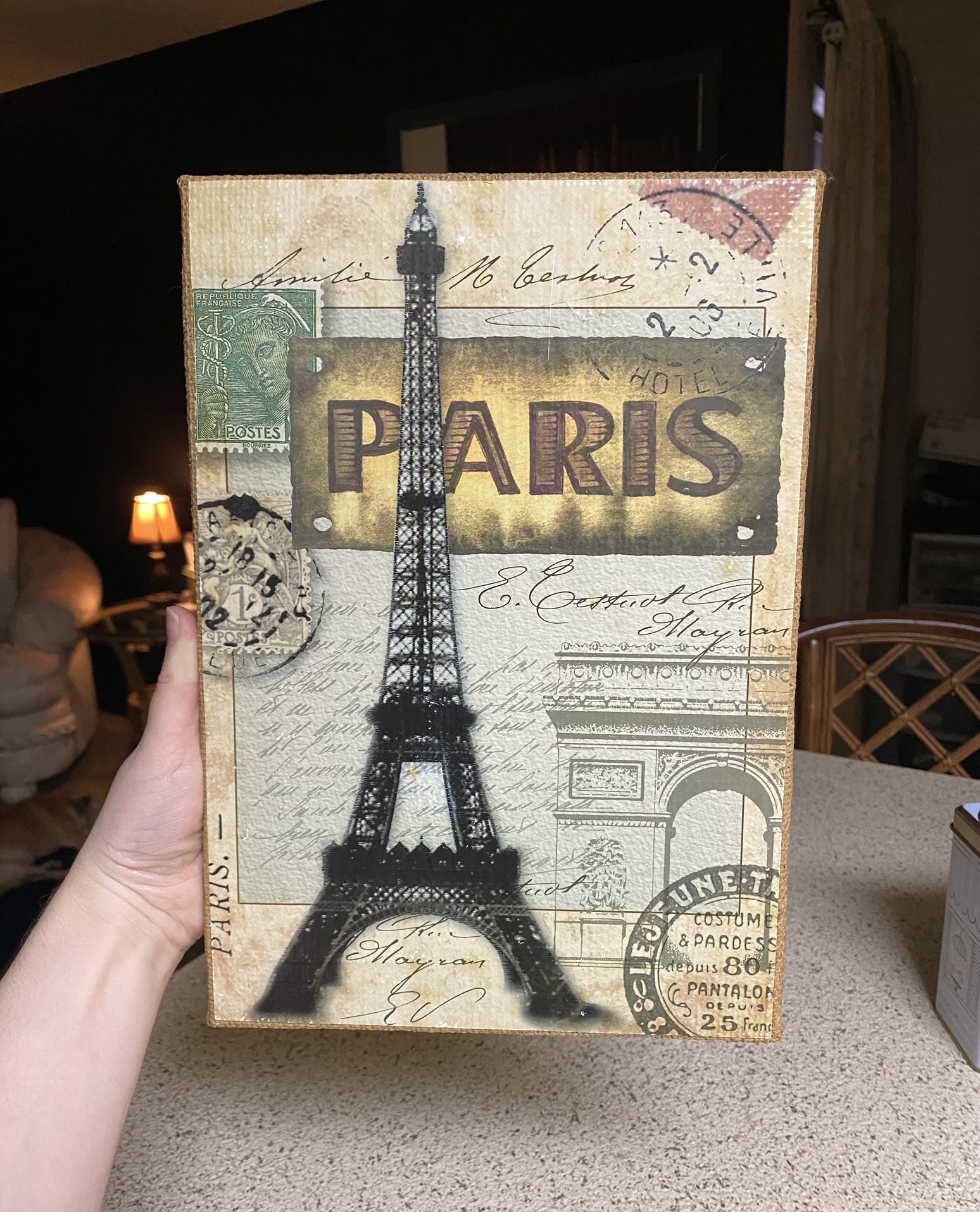 Beautiful Vintage Antique Paris Eiffel Tower Retro Stamp Postcard Patterned Canvas Print