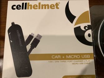 Cellhelmet 3 USB Ports Fast Car Charger + Flat Micro USB 3 Ft Cable 2 For1 Deal