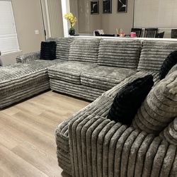 (Any Color) Brand new comfy two tone corduroy sectional