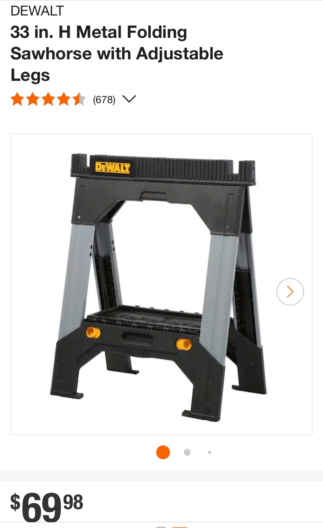 2 Dewalt Metal Folding Sawhorse with Adjustable Legs