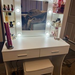 Vanity Desk with Lights and Stool